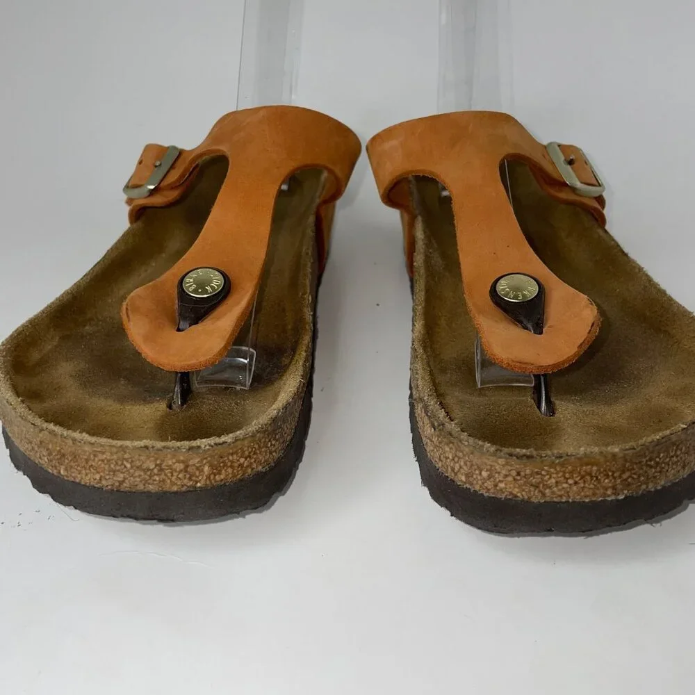 Birkenstock Gizeh Women's Leather Burnt Orange Thong Sandals Size 39 / US 8 - 8 - Picture 9 of 13
